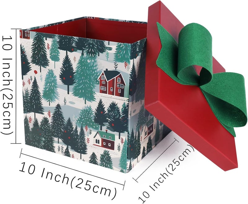 LaRibbons Large Christmas Gift Boxes with Lids,10x10x10 Inches Christmas Tree Design Folding Square Gift Boxes for Holiday Decorative,Xmas,Present,Storage,Green - Image 5